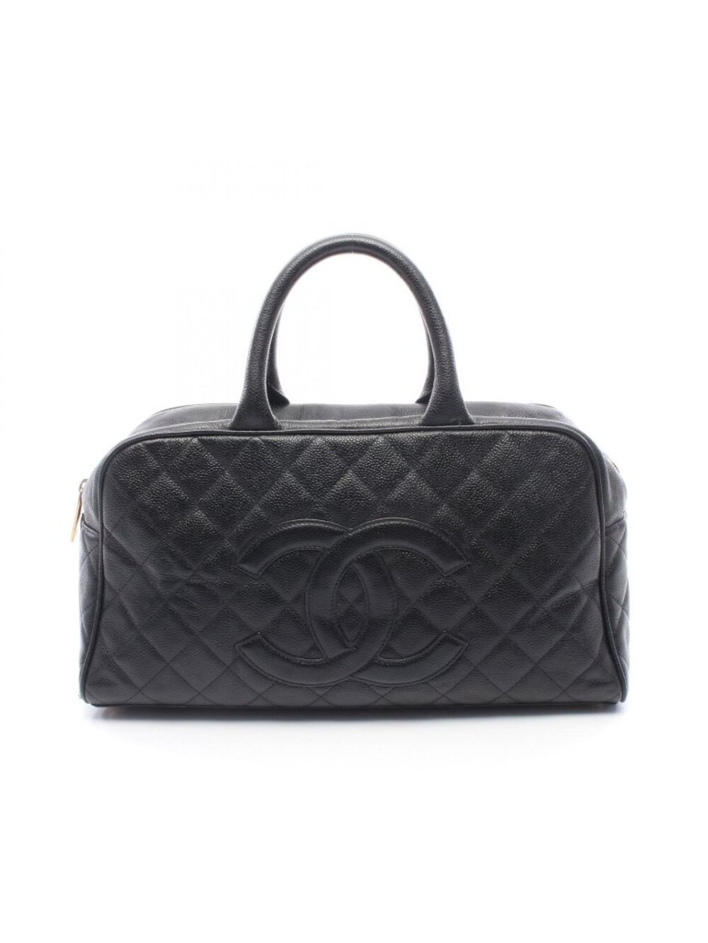 Chanel Boston Bag Quilted CC Logo Black Calf